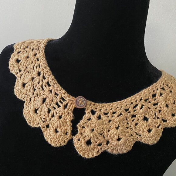 Handmade Crochet Gold Bamboo Rayon Cotton Collar Neckwear Accessory - Picture 2 of 6